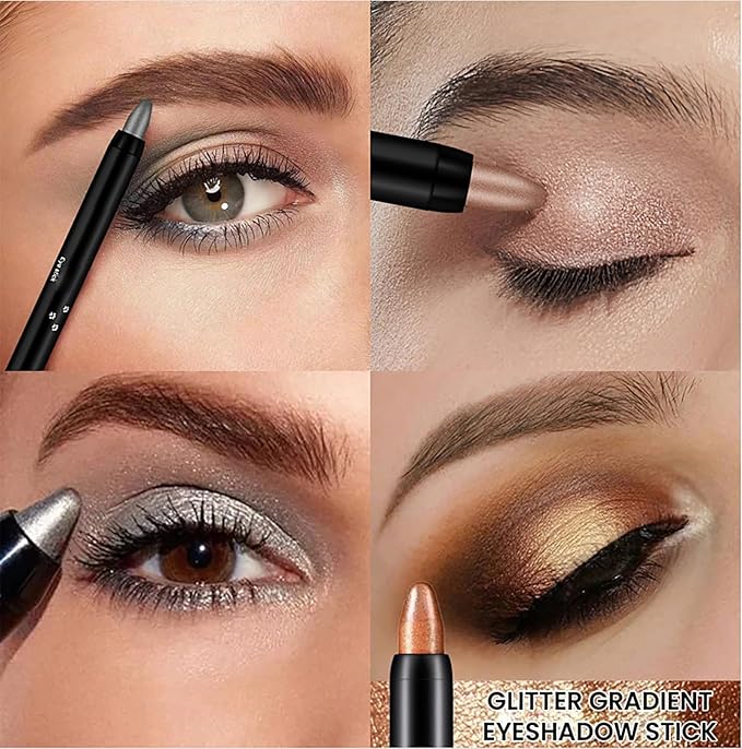 Eyeshadow Shimmer Stick, 16 Color Highlighter Eyeshadows Pencil Waterproof Glitter Eye Shadow Eyeliner Pen, Waterproof Eyeshadows Shimmer Stick Long Lasting Brightener Eyeshadow (04 Light Khaki)