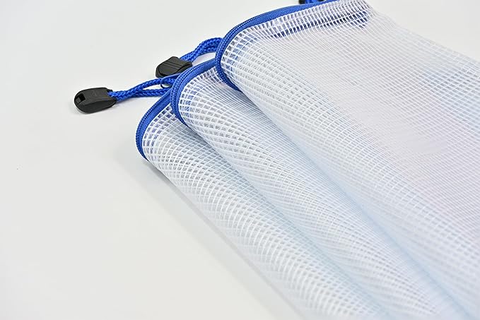 AUSTARK 10 Pcs Zipper File Bags, Waterproof Plastic Mesh Pouch for Office School, Board Game Storage Bags (B4 Size 15''x11'', White and Blue)