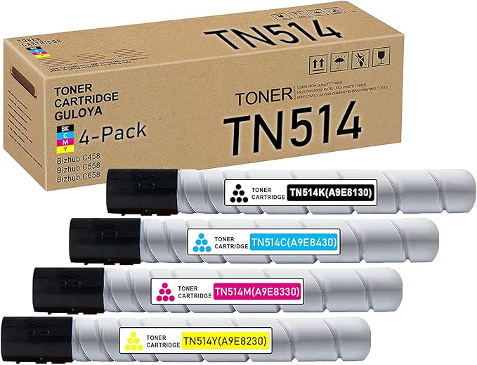 TN514 TN-514 Toner Cartridge Set (4-Pack, 1BK/1C/1M/1Y) - Lovn TN514K TN514C TN514M TN514Y Toner Cartridge (A8DA130 A8DA430 A8DA330 A8DA230) Replacement for Konica Minolta C458 C558 C658 Printer
