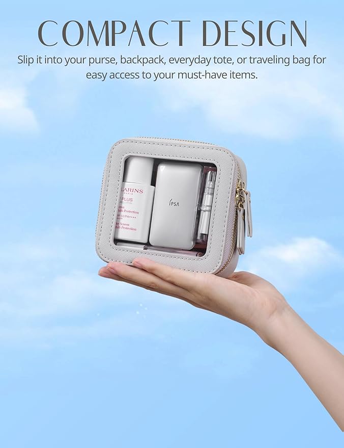Popvibe Clear Makeup Bag Travel Cosmetic Case Transparent Toiletry Bag with Zipper, Portable Make Up Organizer Traveling Compact Car Bag for Essentials