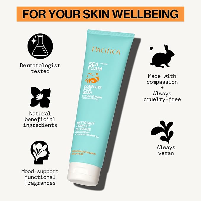Pacifica Face Wash - Sea Foam Mini Travel Size, Skincare, Daily Gentle Foaming Cleanser, Makeup Remover, Face Cleanser, Skin Care, For Combination and Oily Skin, Vegan, 1.4 fl oz (1 Count)