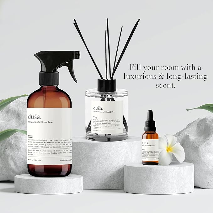 Duša Fig Reed Diffuser & Sticks - 5 Fl Oz Essential Home Fragrance Decor for Bathroom, Office & Living Spaces – Stylish & Long-Lasting Room Air Freshener - Ideal for Housewarming & Special Occasions