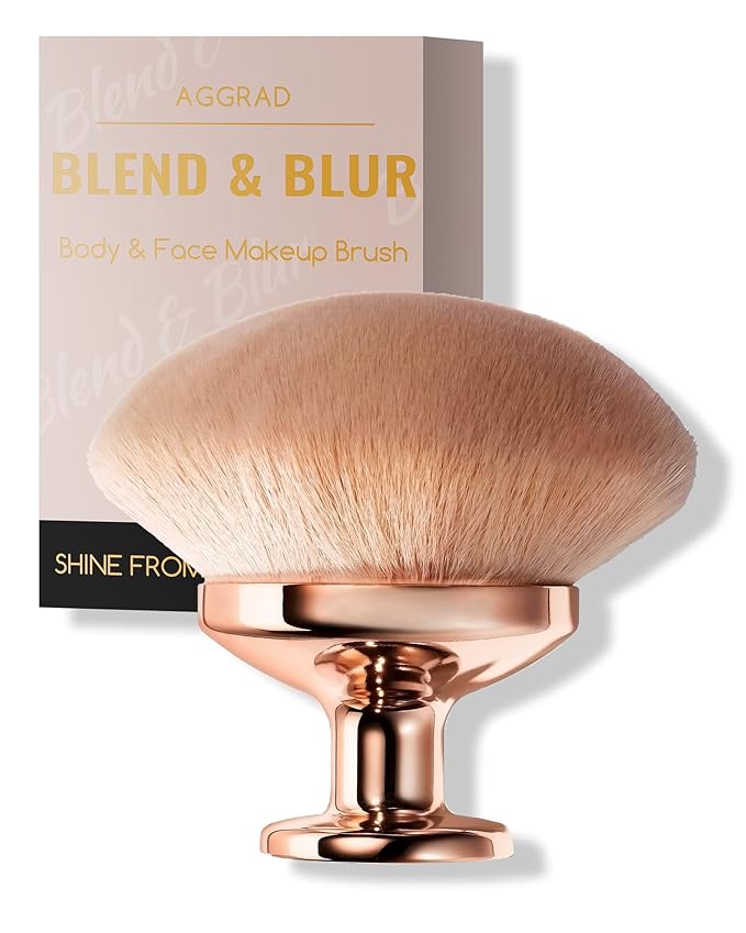 Upgraded Blend & Blur Body Makeup Brush for Self Tanner Tanning Lotion Sunscreen Applicator for Back Leg Makeup, Kabuki Foundation Brush for Liquid Beauty Supreme Cream Bronzer Brush for Face, Gold