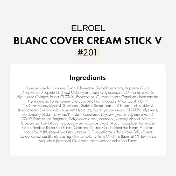 BLANC Cover Cream Stick V - Korean Color-Changing Foundation with Detachable Brush - Full to Medium Coverage Base Makeup (201 Light, 0.45 oz)