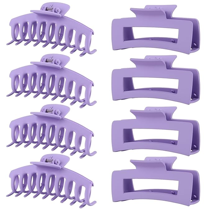 Purple Hair Clips for Women - 8 Pack 4.3 Inch Large Hair Claw Clips for Women Thin Thick Curly Hair, Big Matte Banana Clips,Strong Hold jaw clips
