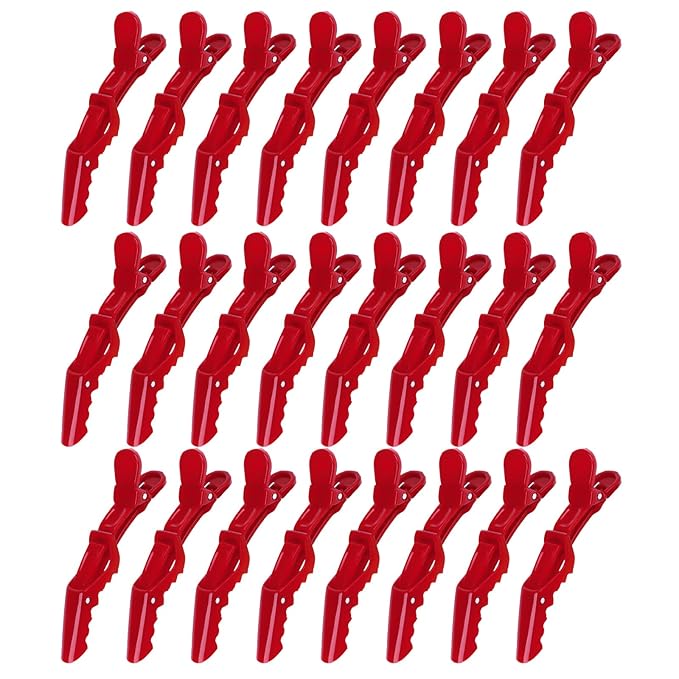 Ondder 24 Pcs Red Large Alligator Hair Clips for Styling Sectioning, Pro Salon Clips for Hair Coloring Cutting, Hair Styling Accessories for Women