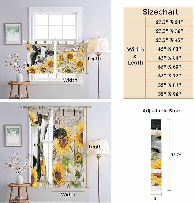Yellow Sunflowers Living Room Curtains 84 Inch Length, Window Curtains Tab Top - Image 8