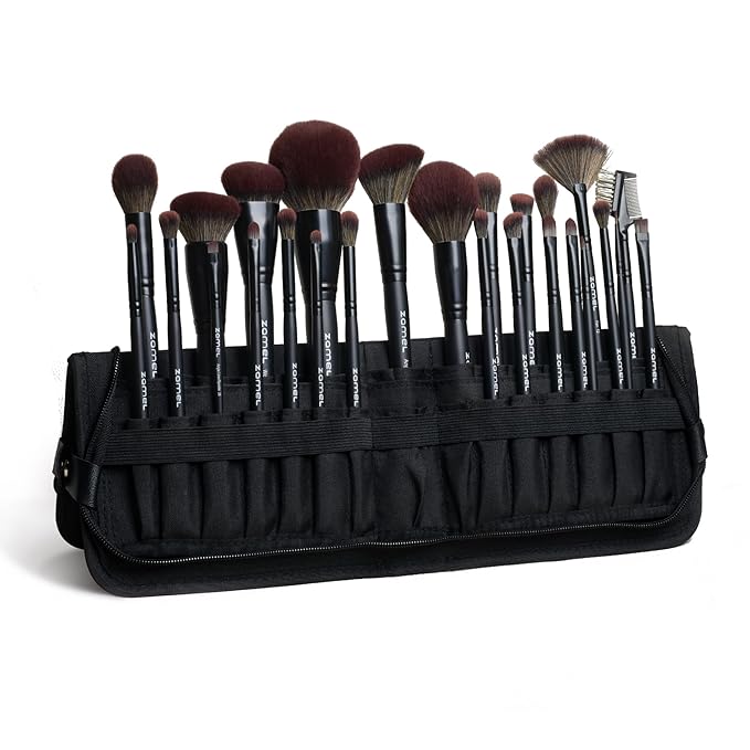 ZAMEL 26Pcs Premium Black Make up Brushes Set With Travel Bag,ULTRA SOFT Hair Makeup Brush pack Contains large powder Blending Make up Brush set Blush Face Brush Concealers contour Eyeshadow