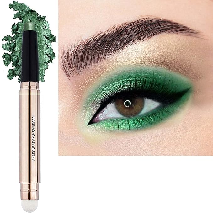 Bright Green Eyeshadow Stick Makeup, Cream Shimmer Smooth Eyeshadow Pencil Hypoallergenic Waterproof Long Lasting Eye shadow Highlighter Eye Liner Pen High-Impact Multi-Dimensional eyes Look