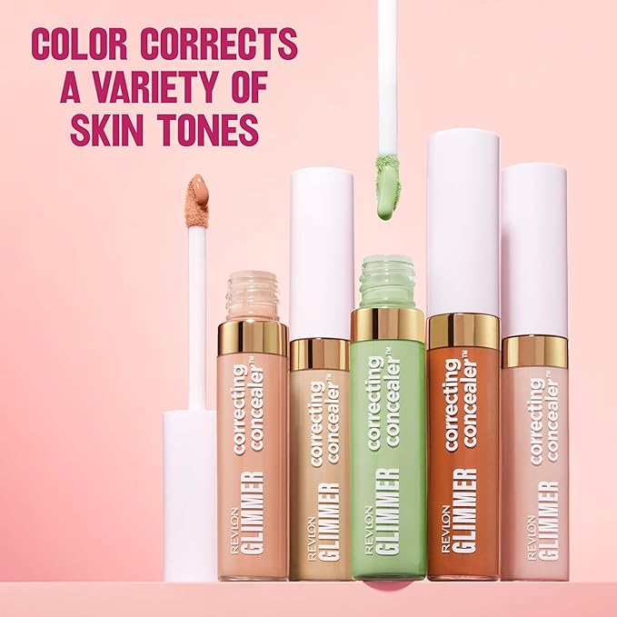 Revlon Glimmer Correcting Concealer, Liquid Under Eye Makeup, Made with Caffeine, Vitamin C, & Stevioside, 105, 0.3 fl oz