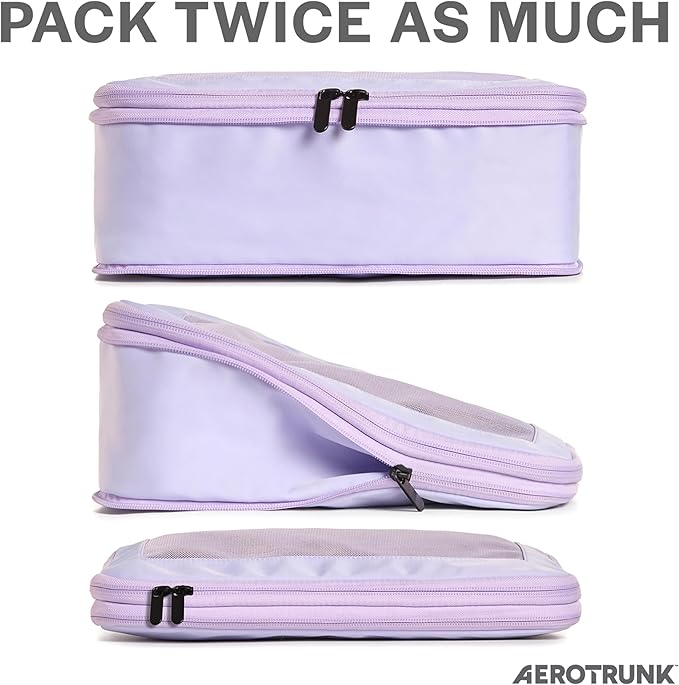 Aerotrunk Compression Packing Cubes for Travel - Luggage Organizer Bags - Double Zipper Packing Cubes for Suitcases (2-Pack, Purple)