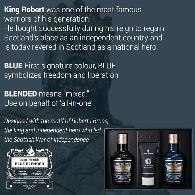 Scott Hamish Blue Blended Set - Skincare Set for Men with Face Wash, Face Toner & Facial Emulsion – Intensive Moisturizing and Conditioning Aftershave Kit Enriched - Bergamot & Musky Scent