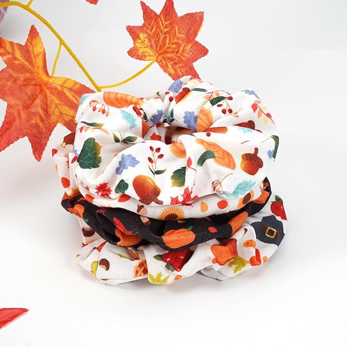 Thanksgiving Day Hair Scrunchies Soft Fall Turkey Harvest Elastic Hair Ties Autumn Hair Accessories Scrunchy Elastics Hair Bands Gifts Ponytail Holder Accessories for Women Girls