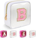 Personalized Initial Letter Clear Preppy Makeup Bag,Mini Nylon Chenille Letter Cosmetic Bag Cute Zipper Pouch Purse for Teen Girls,Portable TSA Approved Beach Travel Essentials Bag Gift for Women,B