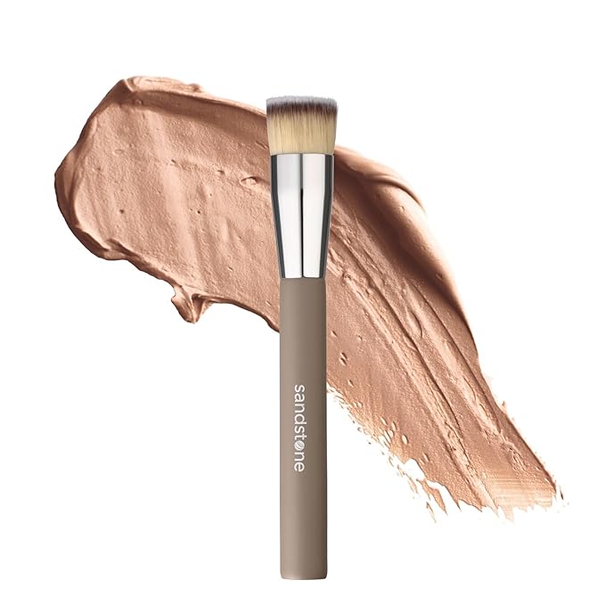 Sandstone Scandinavia Soft Collection Makeup Brush - Professional Premium Flat top Foundation brush for applying and blending liquid foundation. Ultra soft bristles. Vegan brush for all skin types