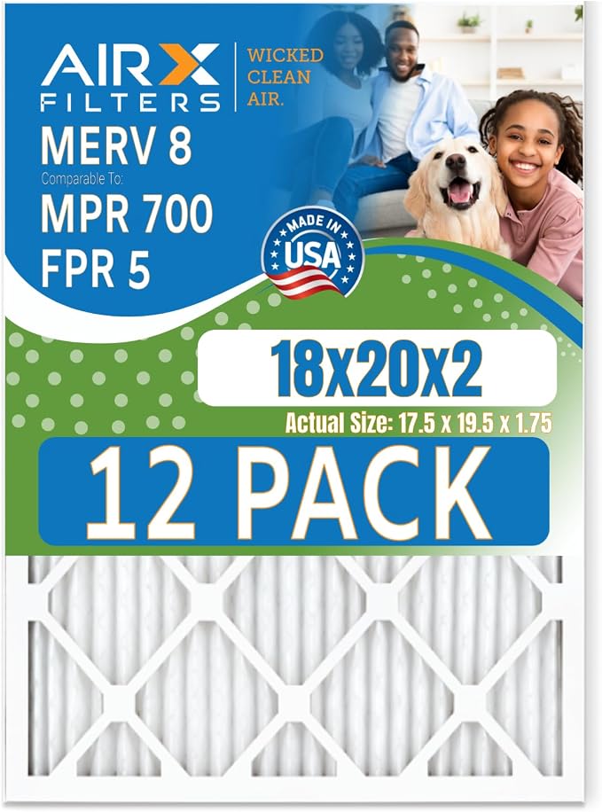 18x20x2 Air Filter MERV 8 Rating, 12 Pack of Furnace Filters Comparable to MPR by AIRXFILTERSWICKEDCLEANAIR