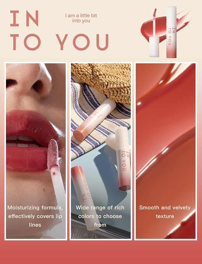 INTO YOU Lip Gloss Coco Liquid Moisturizing Lipstick Long Lasting Lip Stick Lip Stain Makeup Glitter Shine Non-sticky Lipstick for Women (CC07)