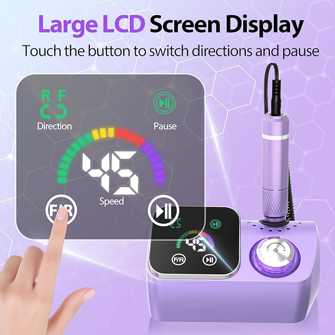 Professional Electric Nail Drill E-File Machine - 45,000 RPM Corded Nail Drills Kit with Low Noise & LED Display for Shaping, Removing & Polishing Acrylic Gel Nails for Salon Home