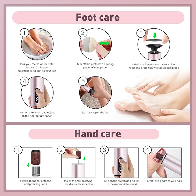 Electric Foot Callus Remover,2 in1 Rechargeable Callus Remover for Feet,9-Speed Cordless Electric Foot File Nail Grinder,Foot Scrubber Pedicure Tools for Dead Skin Dry Cracked Feet(Pink Fold)