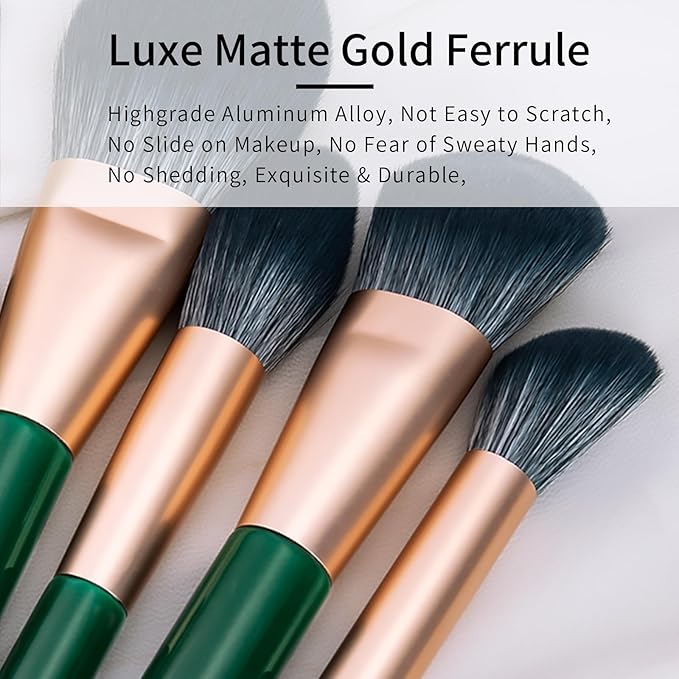 Natural Fiber & Goat Hair Makeup Brush Set Professional, Combined Hair Makeup Brushes Set with Case by Luxury ENZO KEN, Emerald Green Cosmetic Brushes Makeup Set, Natural Bristle Makeup Brushes.