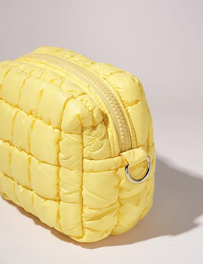 Yarnic Quilted Makeup Bag Cosmetic Bag, Travel Toiletry Bag for Women, Cute Makeup Bag Organizer Puffer Makeup Pouch (Yellow, S)