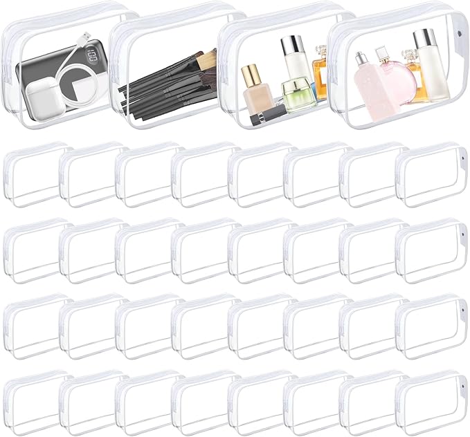 36 PCS Clear Makeup Bags Bulk Clear Cosmetics Bag Plastic Travel Bags Clears Plastic Toiletry Bags With Zipper Waterproof Portable Clears Bag for Travel Women Men Bathroom Organizing,White
