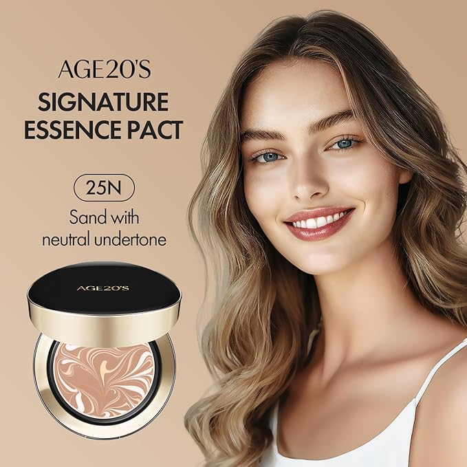 AGE20'S Signature Essence Pact SPF 50+ | Pack of 1 | 25N SAND | Cream Foundation, Dewy Finish, Natural Coverage | Korean Cushion Foundation
