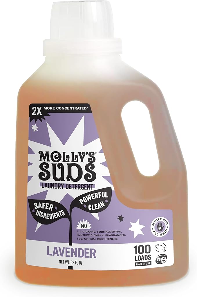 Molly's Suds Liquid Laundry Detergent | Clean Laundry Detergent Soap for Sensitive Skin | 2x Concentrated, High Efficiency (HE) | Lavender - 100 Loads
