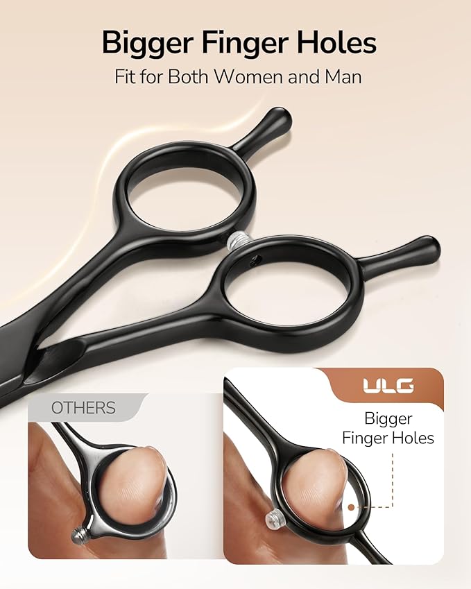 ULG 6.5'' Professional Texturizing & Thinning Shears with PU Leather Case, Ultra Sharp Japanese Stainless Steel, Ambidextrous Ergonomic Handle for Barbers, Stylists, Salon & Home Use, Black