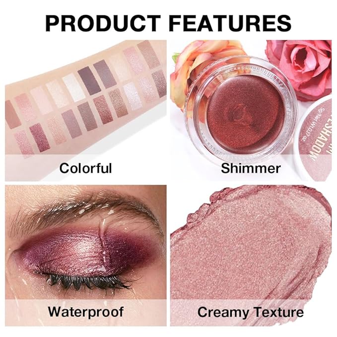 Cream Glitter Rose Shimmer Metallic Eyeshadow Palette Makeup, Natural Single Mini Instant Holographic Eyeshadow For Older Women, Sombras Crema Para Ojos, Talc, Paraben & Cruelty Free, 27