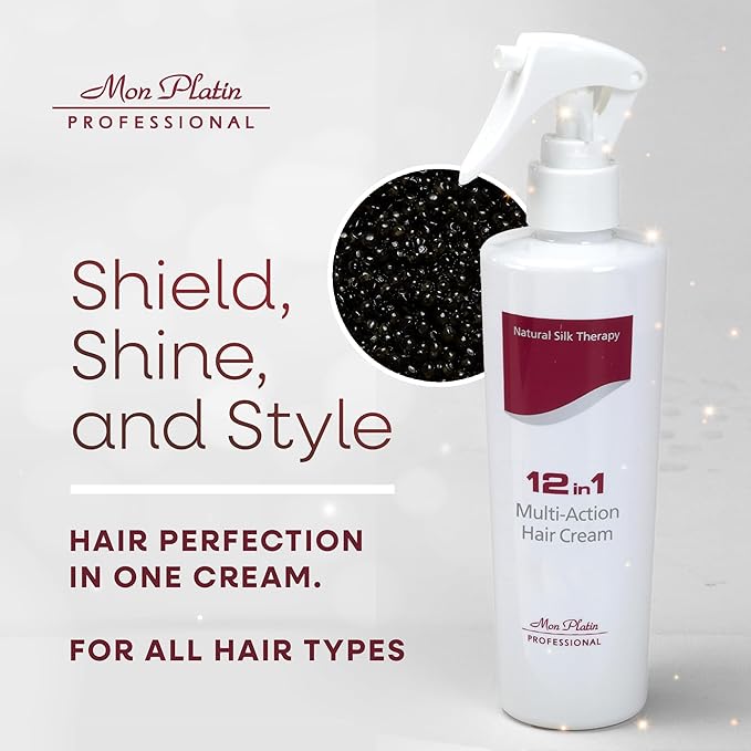 Mon Platin Professional Multi-Action Hair Cream with Black Caviar - 250 ml 12-in-1 Premium Leave In Conditioner Spray for Dry Damaged Hair - Repairing, Moisturizing, Smoothing, and Protecting