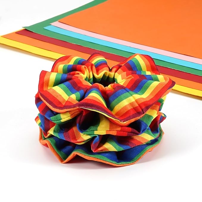 4pcs Rainbow Hair Ties Colorful Pride Hair Scrunchies for Women Girls LGBT Gay Elastic Stripe Rainbow Ponytail Holder Gifts Hair Accessories