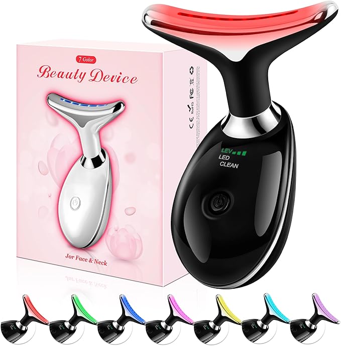 Red-Light-Therapy-for-Face, Facial Massager Wand with 7 Color - Birthday, Christmas, Mothers Day, Valentines Day, Self Care Gifts for Her Women Mom Best Friend Wife Teacher (Black)