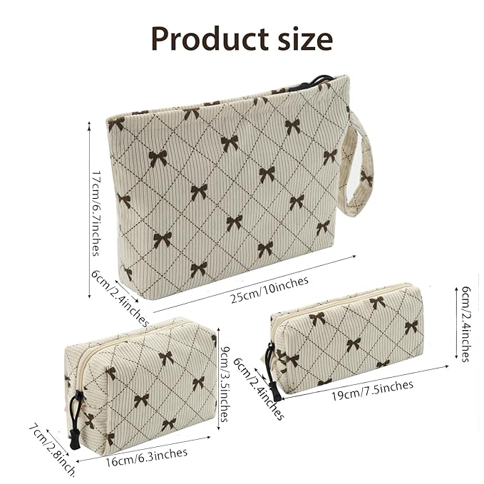 Small Makeup Bag with Pocketes and Zipper Corduroy Makeup Pouch for Purse Travel Corduroy Cosmetic Organizer Toiletry bag for Women
