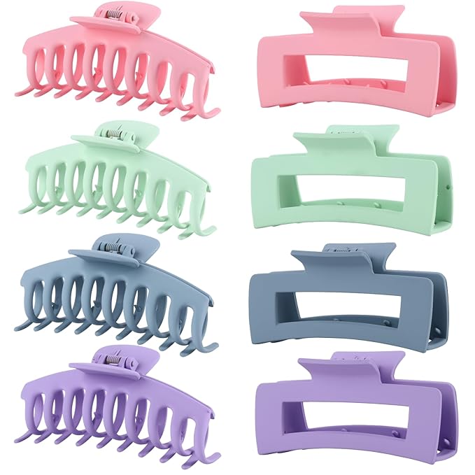 LuSeren Colorful Hair Claw Clips for Girls – 4.3 Inch Cute Matte Claw Clips in Pastel Green, Pink, Blue & Purple – Lightweight Strong Hold Hair Accessories for Teens & Women