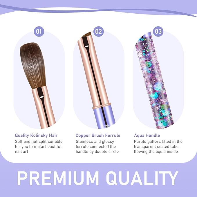 Acrylic Nail Brush Size #12, KEMEISI 100% Pure Kolinsky Nail Art Brushes Sturdy Handle Oval Shaped Acrylic Powder Nail Design Tools for Professional Manicure DIY Home Salon (Purple)