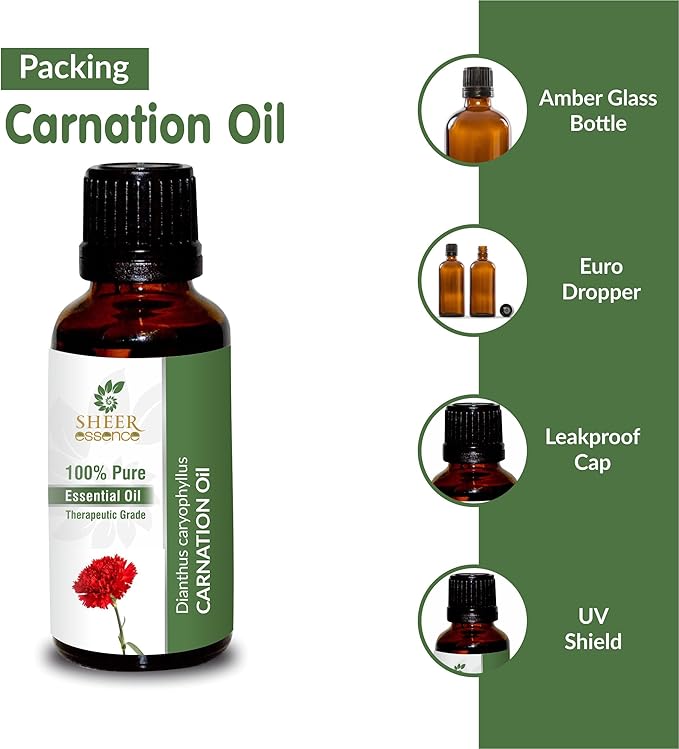 Carnation Oil 15 ML (0.51 Fl.OZ) | 100% Pure Natural Undiluted Uncut Therapeutic Grade Dianthus Caryophyllus Essential Oil