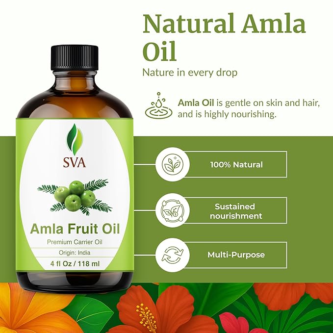 SVA Amla Oil 4oz (118ml) Premium Carrier Oil With Dropper For Hair Care, Hair Oiling, Scalp Massage, & Skin Care