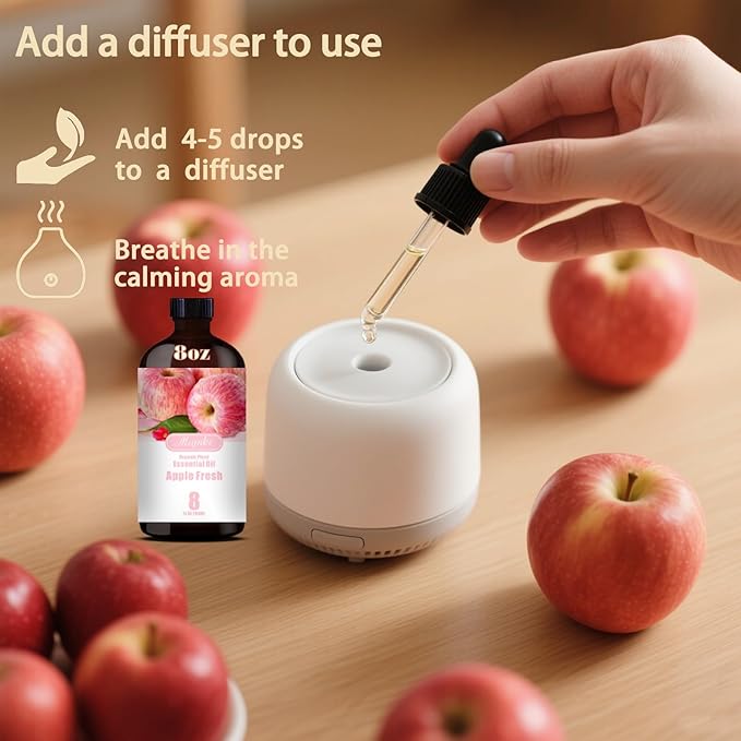 Apple Fragrance Oil-Apple Essential Oil 8.33oz (250ml)-100% Pure Natural Scent for Diffusers, Candles, Soap Making & Aromatherapy-Relaxing Home & Gift Essential Oil for Bath, Massage