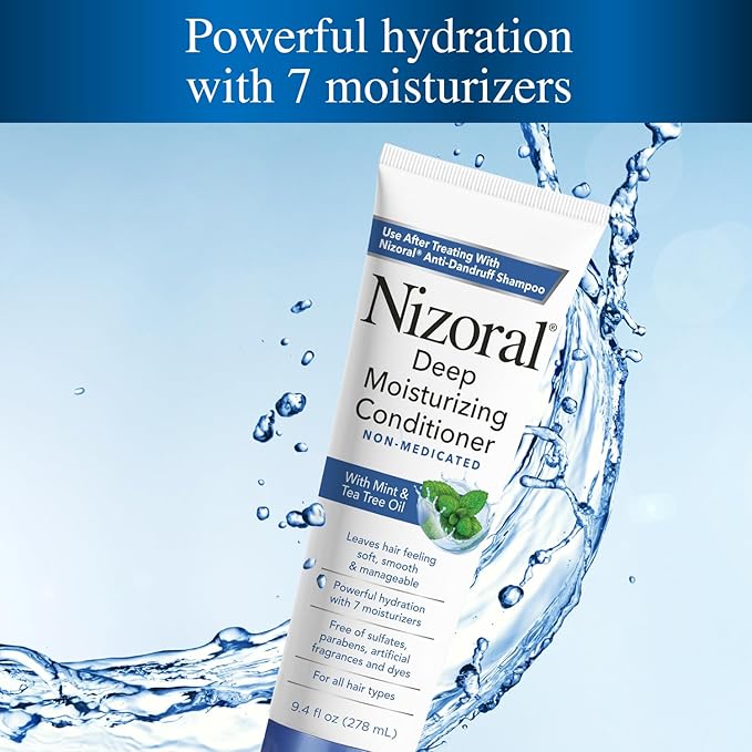 Nizoral Deep Moisturizing Conditioner with Mint & Tea Tree Oil for All Hair Types - Free of Sulfates, Parabens, Artificial Fragrances and Dyes, 9.4 oz