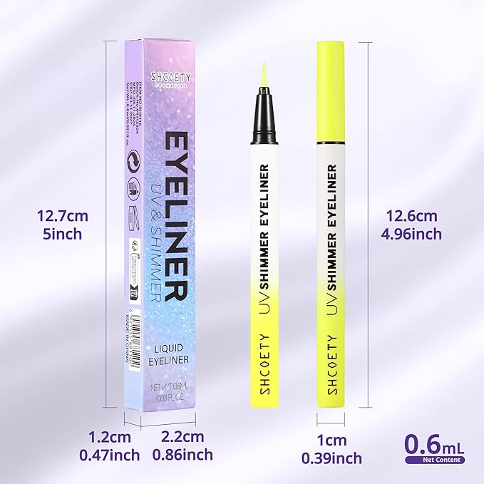 Metallic Neon Liquid Eyeliner, Glitter Neon Colored Eyeliners Pen, High Pigmented, Waterproof Smudge-Proof and Long-Lasting Metallic Eye Makeup for Halloween Christmas,Shimmer Yellow