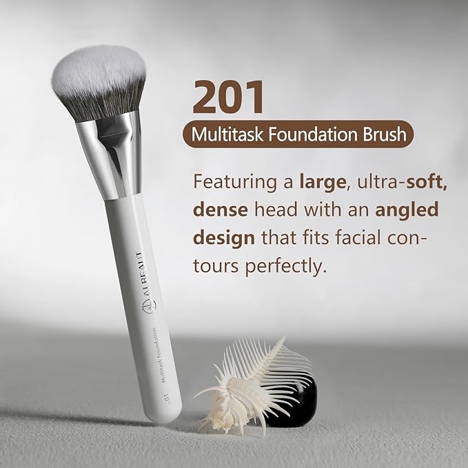 201 Angled Foundation Brush for Flawless Makeup Application Professional Liquid, Cream Powder Foundation Brush with Dense Bristles - Contoured for Precise Blending and Buffing