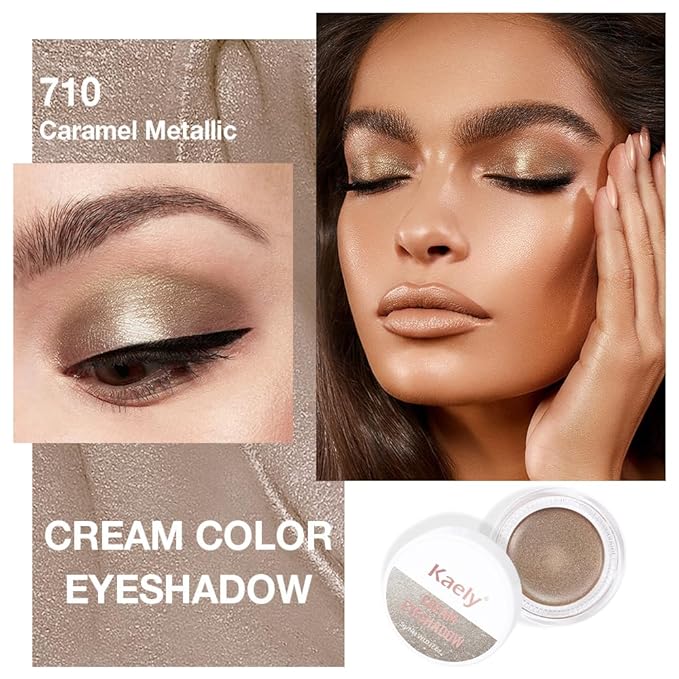 Cream Glitter Caramel Shimmer Metallic Eyeshadow Palette Makeup, Natural Single Mini Instant Holographic Eyeshadow For Women, Sombras Crema Para Ojos, Talc, Paraben & Cruelty Free, 710