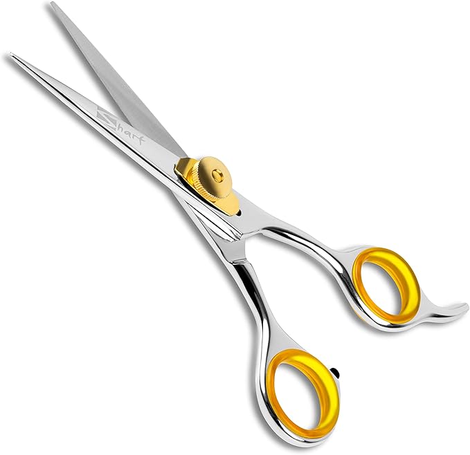 SHARF Professional 5.75” Straight Barber Scissors: Sharp 440c Japanese Stainless Steel Hair Cutting Shears For Men & Women| Gold Touch Series Trimming Scissors w/Easy Grip Handles