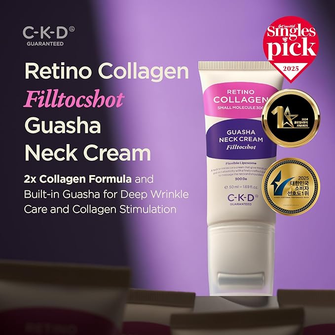CKD Gua Sha Neck Cream Filltocshot - Advanced Anti-Aging Neck Firming Cream with Massage Roller. Visibly Reduces Wrinkles, Lifts & Tightens Sagging Skin, Boosts Elasticity, Korean Skincare, 1.69 fl oz