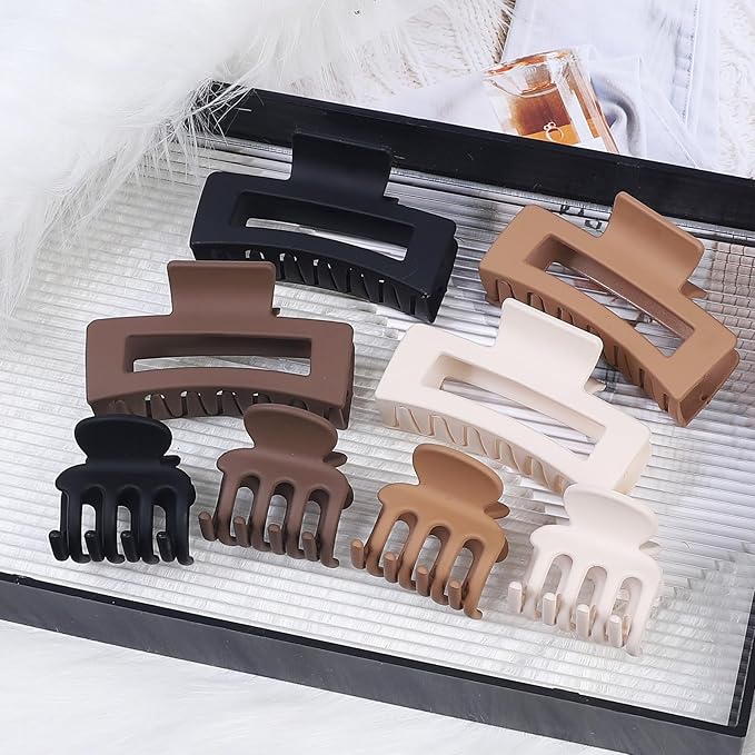 Medium Hair Clips for Women 8 Pcs Small Claw Clips for Thin and Thick Hair 2 Styles Hair Claw Clips Combination Rectangle Banana Jaw Hair Accessories for Women and Girls (Brown)