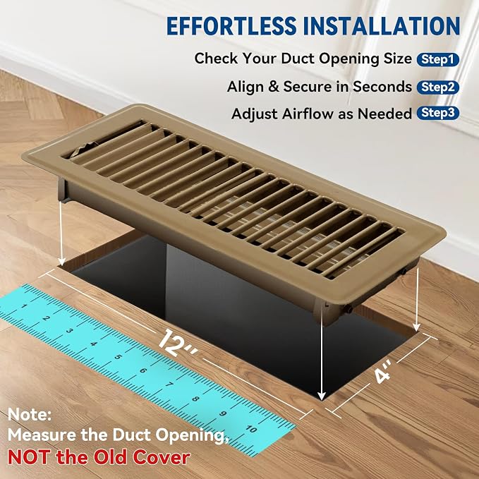 4" x 12" Floor Register Vent Covers 4-Pack, Walkable Powder-Coated Metal Vent - Image 4