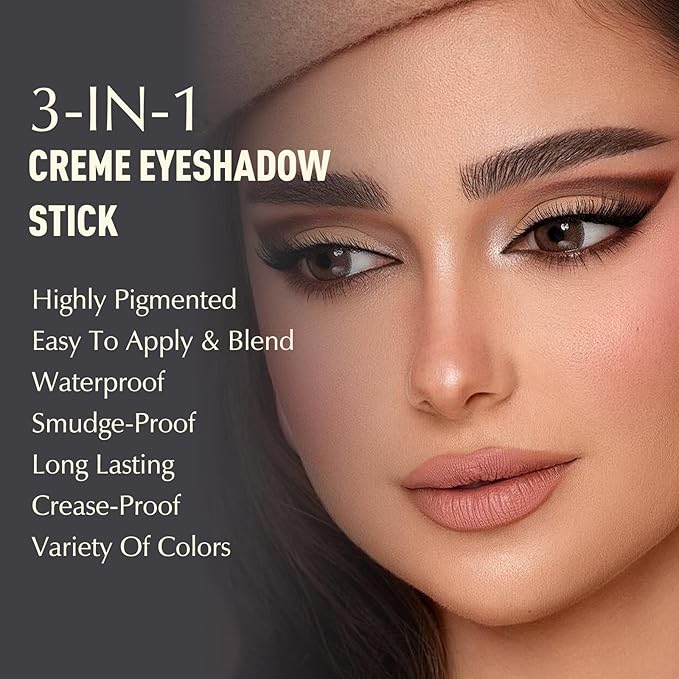 Vanilla Eyeshadow Stick, Matte Cream Eyeshadow Long-Lasting Crease-Proof Eye Shadow Eyeliner Stick High Pigmented Highlighter Makeup Pencil Crayon with Blending Brush & Built-in Sharpener