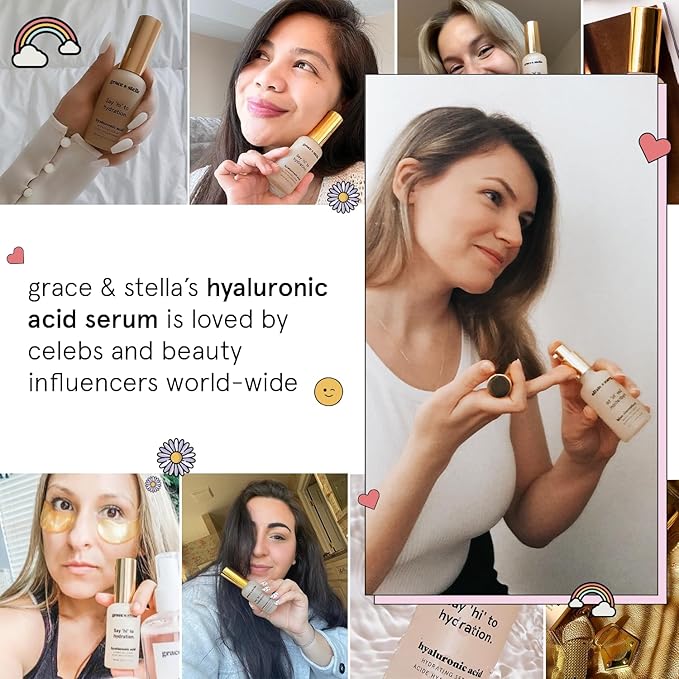 grace & stella Award Winning Hyaluronic Acid Face Serum (50ml/1.7 fl oz) Removes Fine Lines & Wrinkles, Hydrating Hyaluronic Acid Serum for Face, Acido Hialuronico for Women - Vegan Skincare (2-Pack)