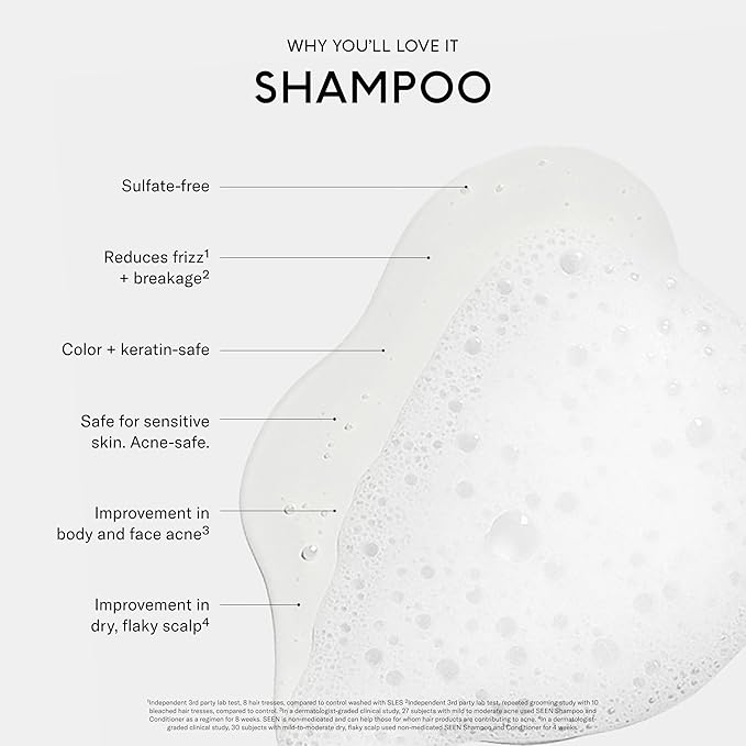 SEEN Shampoo, Fragrance Free - Non-Comedogenic & Sulfate-Free Hair Shampoo- Dermatologist-Developed - Safe for Sensitive, Eczema & Acne Prone Skin